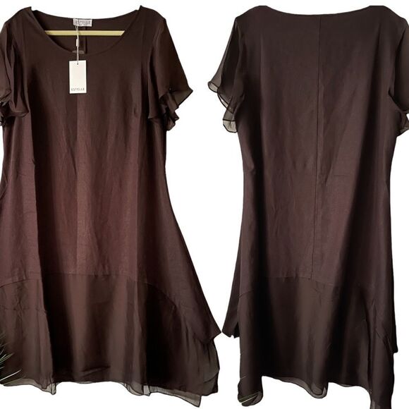 Estelle Linen Blend Swing Dress Australian designer Chocolate Mocha Mousse NWT - Picture 12 of 17
